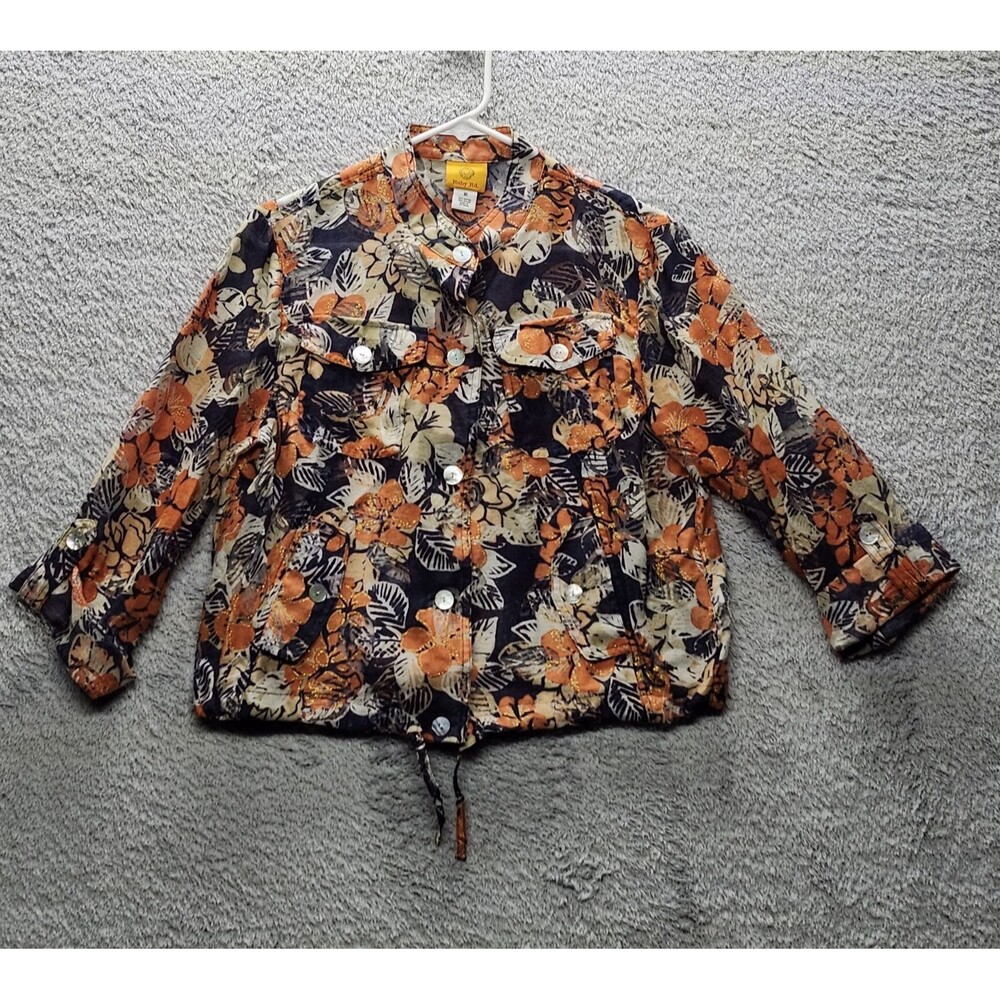 Ruby Rd Floral Jacket Orange Button Front Women's Size 10 Tropical Spring - Picture 10 of 10